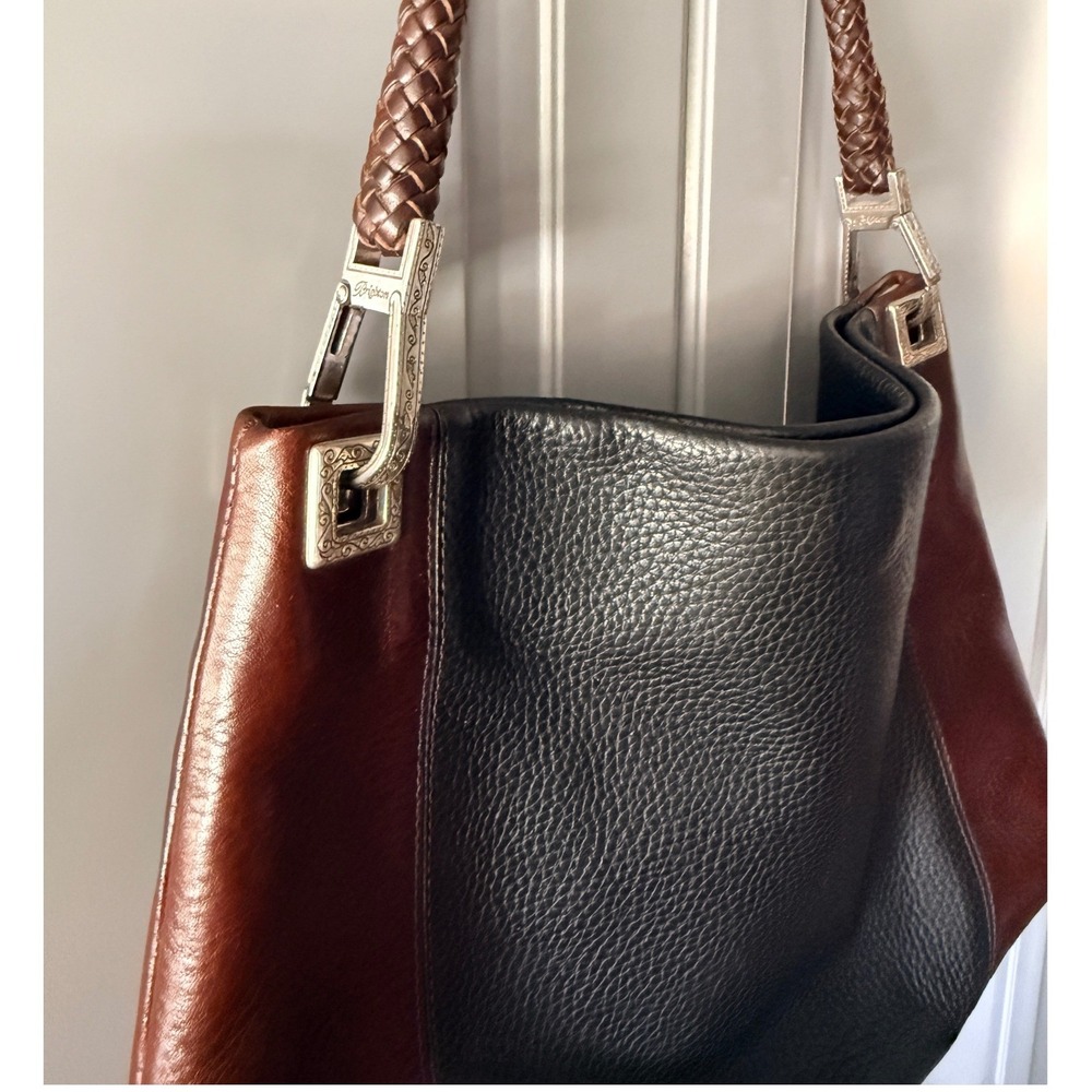 Brighton Vintage Charlotte Pebbled Leather Shoulder Purse, Brown Black,OS - Picture 6 of 10